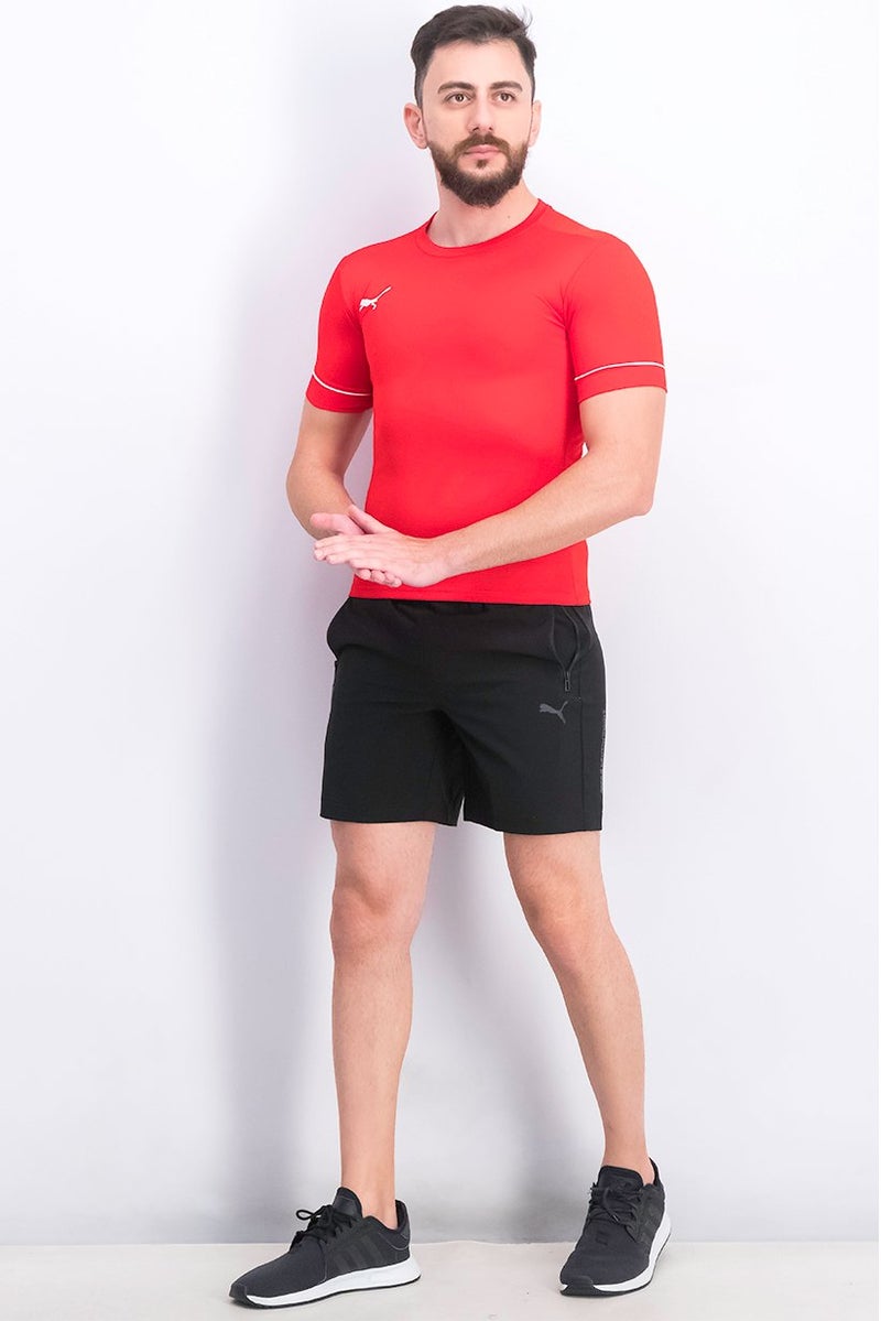 PUMA Men Crew Neck Embroidered Logo T-shirt, Red - Image 4